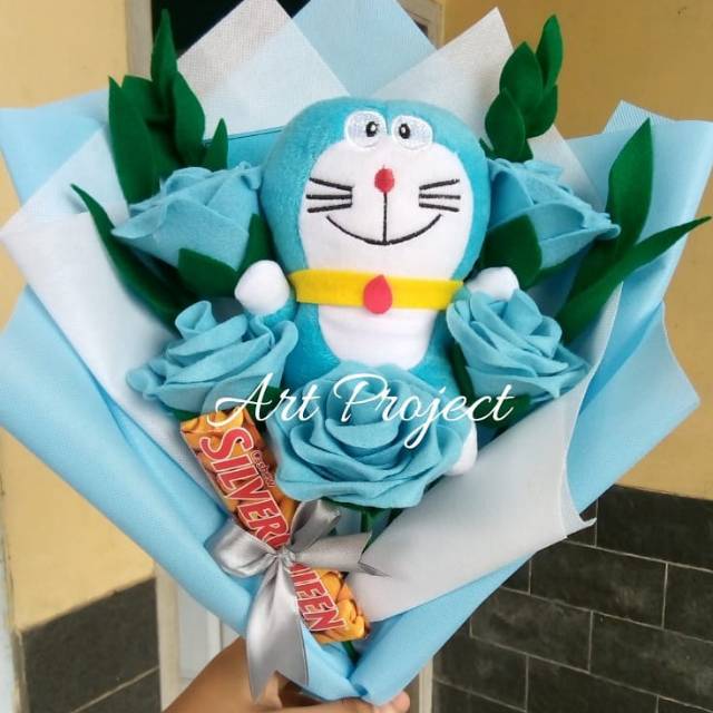 Buket Bunga Flanel Plus Coklat Dan Boneka Doraemon Shopee Indonesia