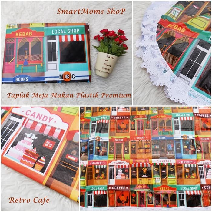 Taplak Meja Makan Plastik Anti Air Tebal Premium Retro Cafe 4-6 kursi