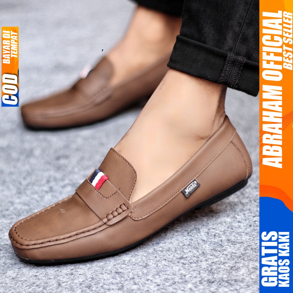 Sepatu Slip on Pria Santai Casual Formal Kulit Pu Kerja Hitam FRANS ABRAHAM