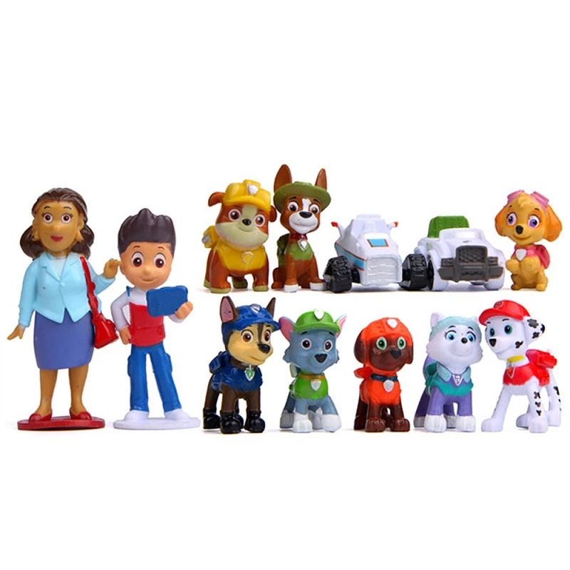 12pcs Mainan Action Figure Paw Patrol Patrulla Canina 4-10cm Untuk Anak