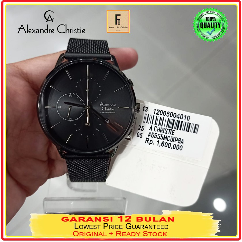 Jam Tangan Pria Alexandre Christie AC6555 AC 6555 Chronograph Black Stainless Steel Original