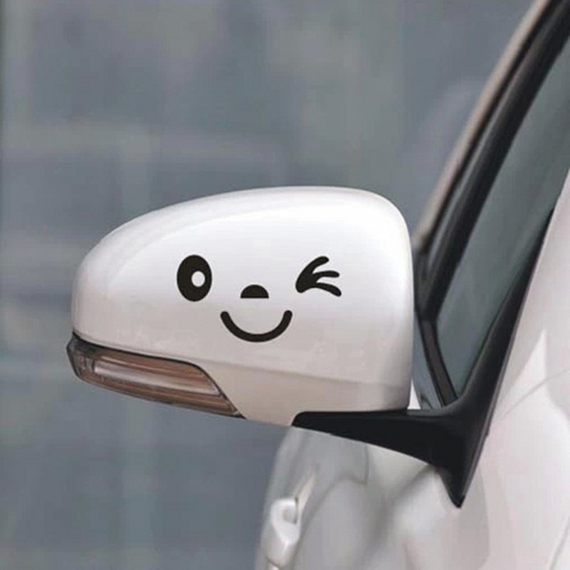 One Pair Cute Cartoon Smiley Face Car PET Sticker Rear View Mirror Stickers Styling For All Cars Automotive Related Products