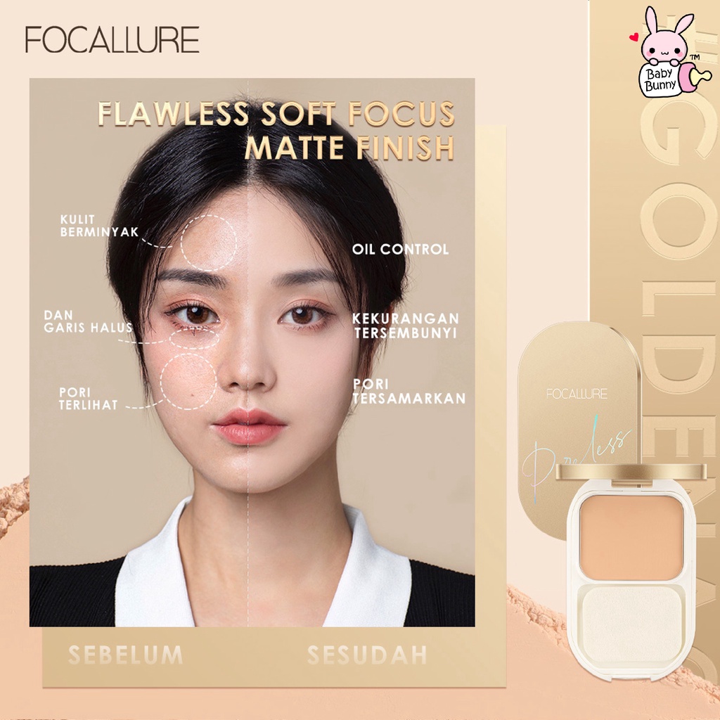 ❤ BELIA ❤ FOCALLURE Lasting Poreless Compact Powder FA206 | Powder | Bedak Padat (✔BPOM)