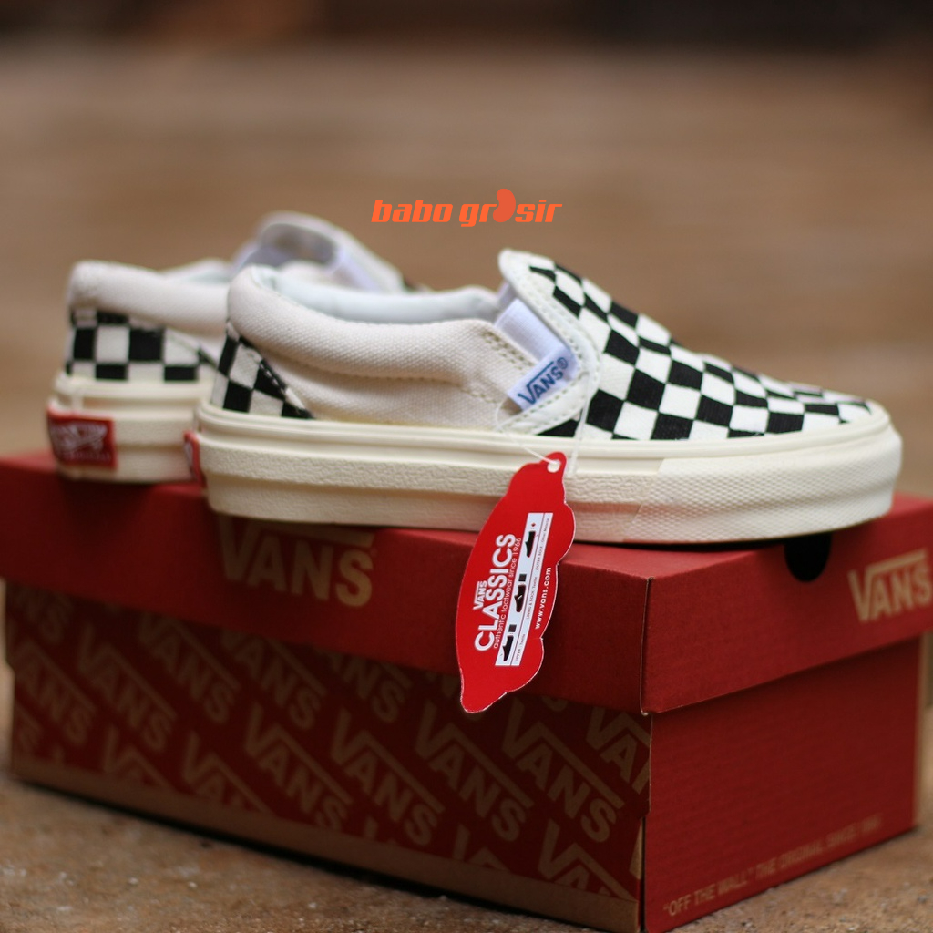 PROMO Sepatu Anak Vans Slip On Checkerboard Kids TOP Premium Quality, Bahan Kanvas, Sol Waffle DT Anti Slip Tidak Licin