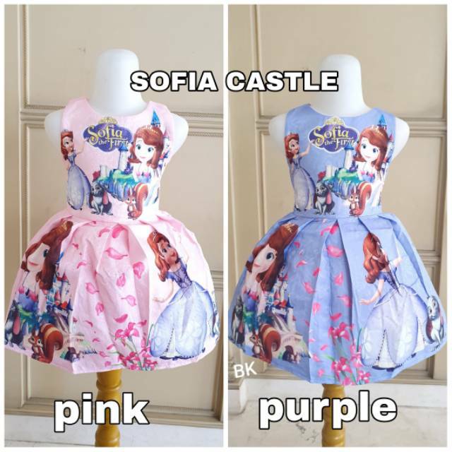 GA2604 SOFIA CASTLE DRESS PINK WHITE GAUN PESTA PRINCESS ANAK PEREMPUAN IMPORT MURAH BAGUS  LEBARAN