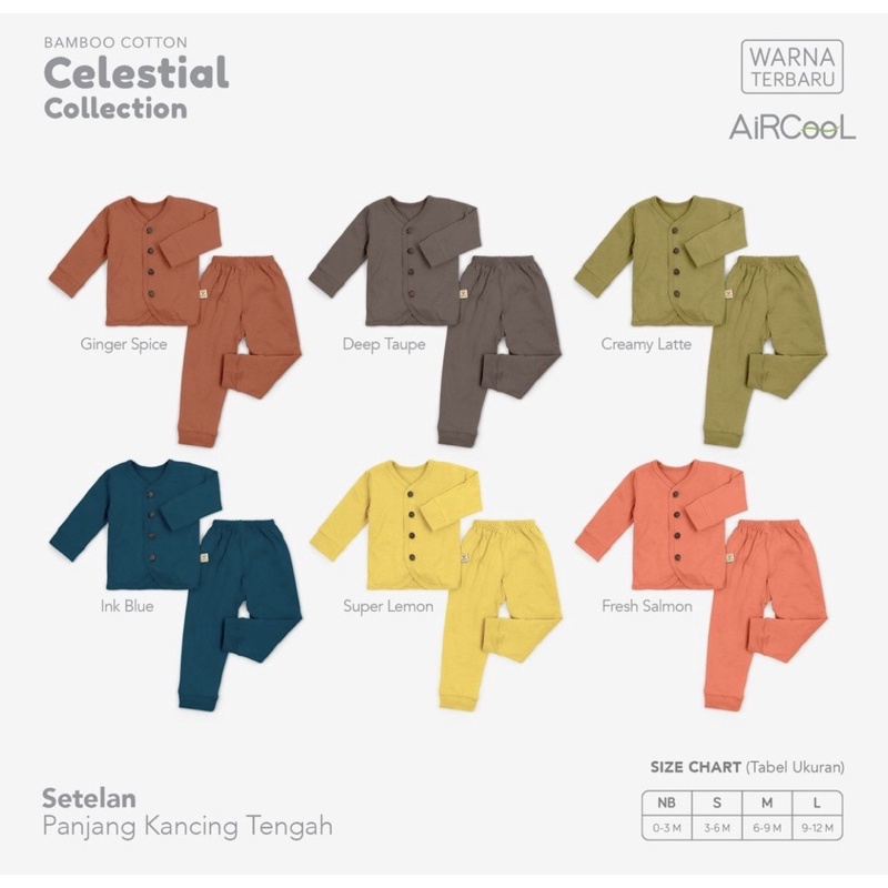 New Velvet Junior AirCool Setelan Panjang Celana Panjang ( Kancing Dada ) Celestial Series 3 - Piyama Anak