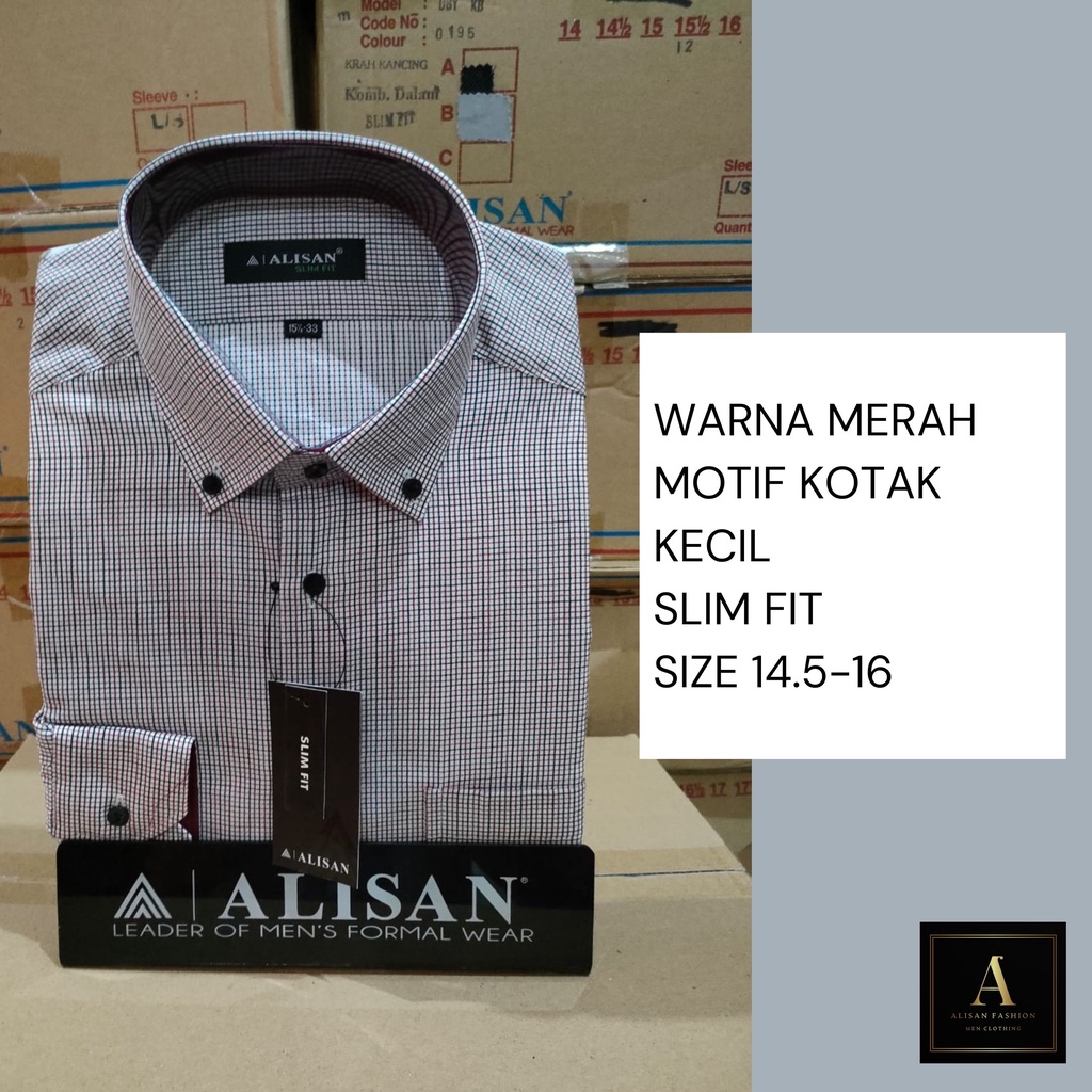Kemeja Alisan Lengan Panjang Motif Kotak Kecil SLIMFIT