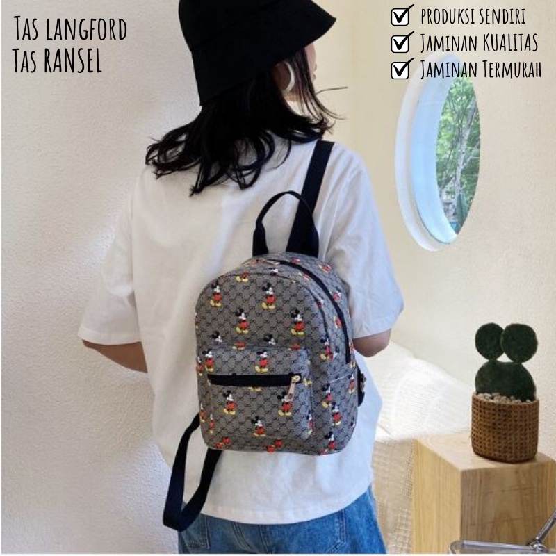 Tas Ransel Mini Punggung Backpack Print Karakter Mickey Mouse Bahu Kecil Anak Sekolah Remaja Sekolah Travelling Model Korea Terbaru Kekinian Perempuan Wanita Cewek 001