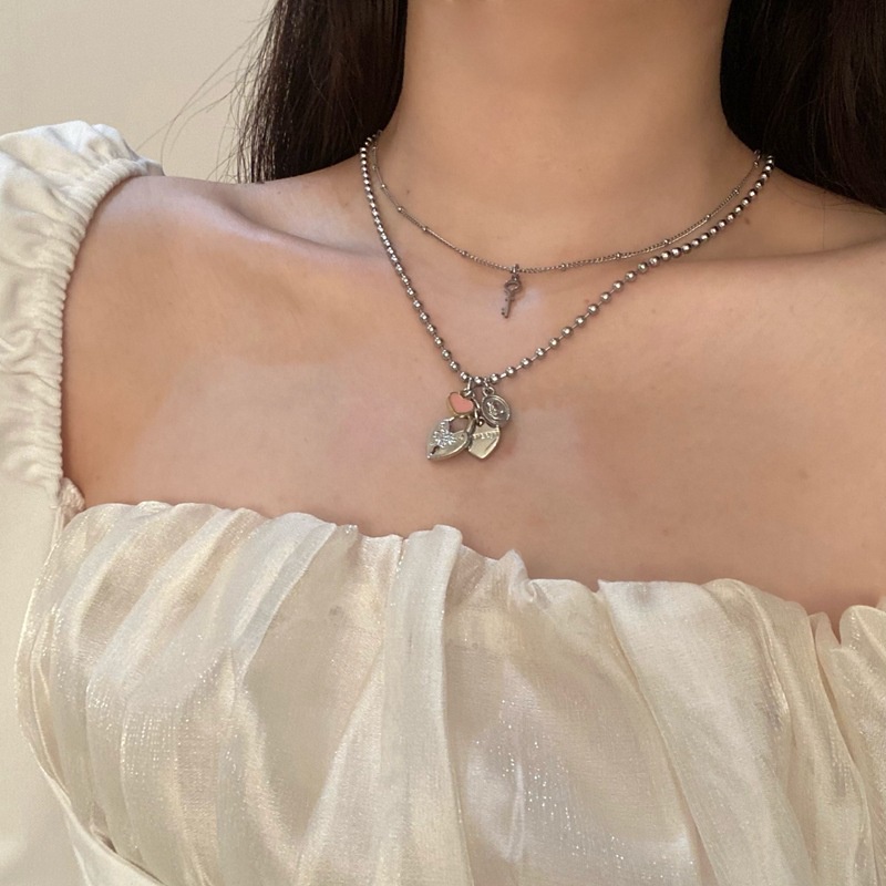 Sweet cool hati kepribadian rumbai double-layer kalung untuk wanita ins Jepang dan Korea sederhana g