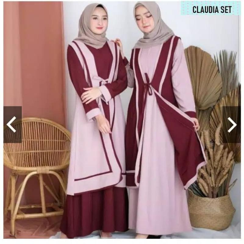 Baju Gamis Wanita Remaja Terbaru 2021 Model Kekinian Mewah Bhn Brukat Pesta Kondangan Lebaran 2021 Claudia Set Pakaian Dewasa Baju Muslimah Dewasa Baju Gamis Dress - Luar Dusty