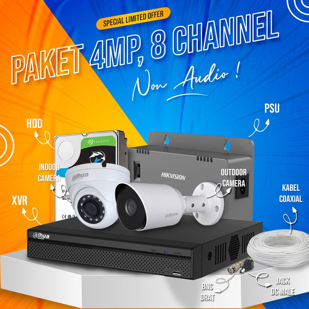 PAKET CCTV DAHUA 8 CHANNEL 4MP / 8 KAMERA 4MP DAHUA SIAP PASANG