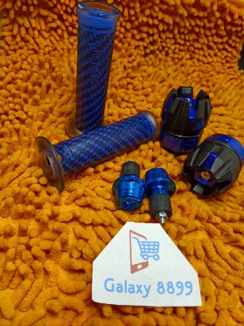 Handgrip karbon kitaco + Jalu As roda depan + Jalu stang Biru universal