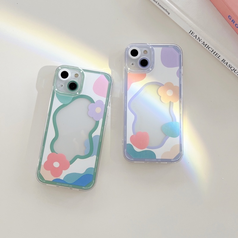 Case Transparan Motif Bunga Warna-Warni Untuk iPhone 14 13 12 11 Pro X XS MAX XR Se20 7 8 Plus