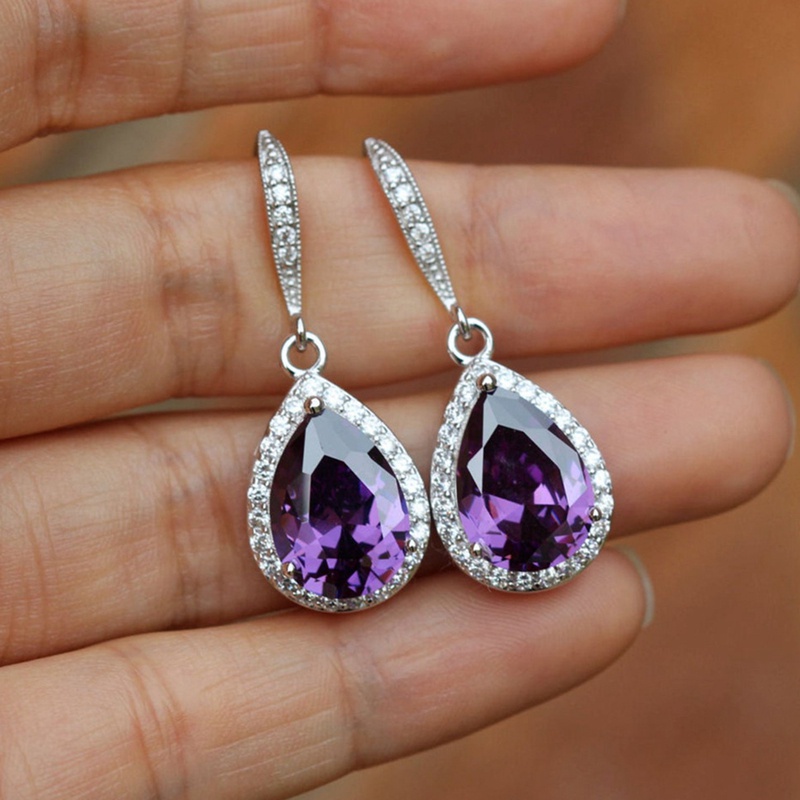 Classic Drop Earring For Women White/Blue/Purple CZ Stone Wedding Engagement Party Accessories Simple And Elegant Jewelry