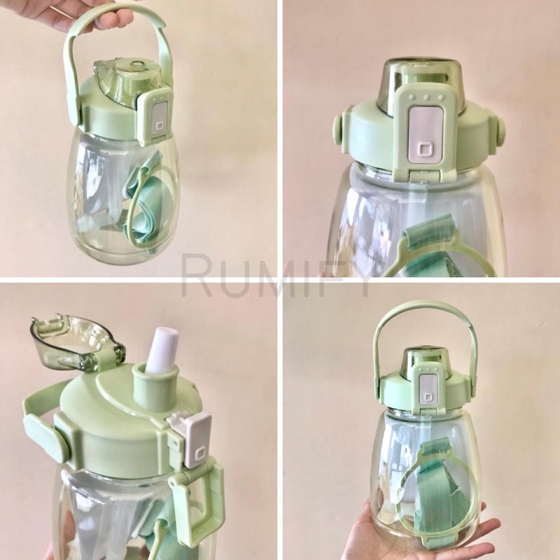 BOTOL MINUM MINI 1300 ML DOUBLE LOCK FREE DIY CUTE STICKER TALI SEDOTAN BOTOL ANAK SEKOLAH KERJA JALAN 1,3 LITER PRAKTIS MURAH SIMPLE KECIL LUCU UNIK IMUT GEMOI UNYU BANJARMASIN KALSEL KALIMANTAN BORNEO | RUMIFY