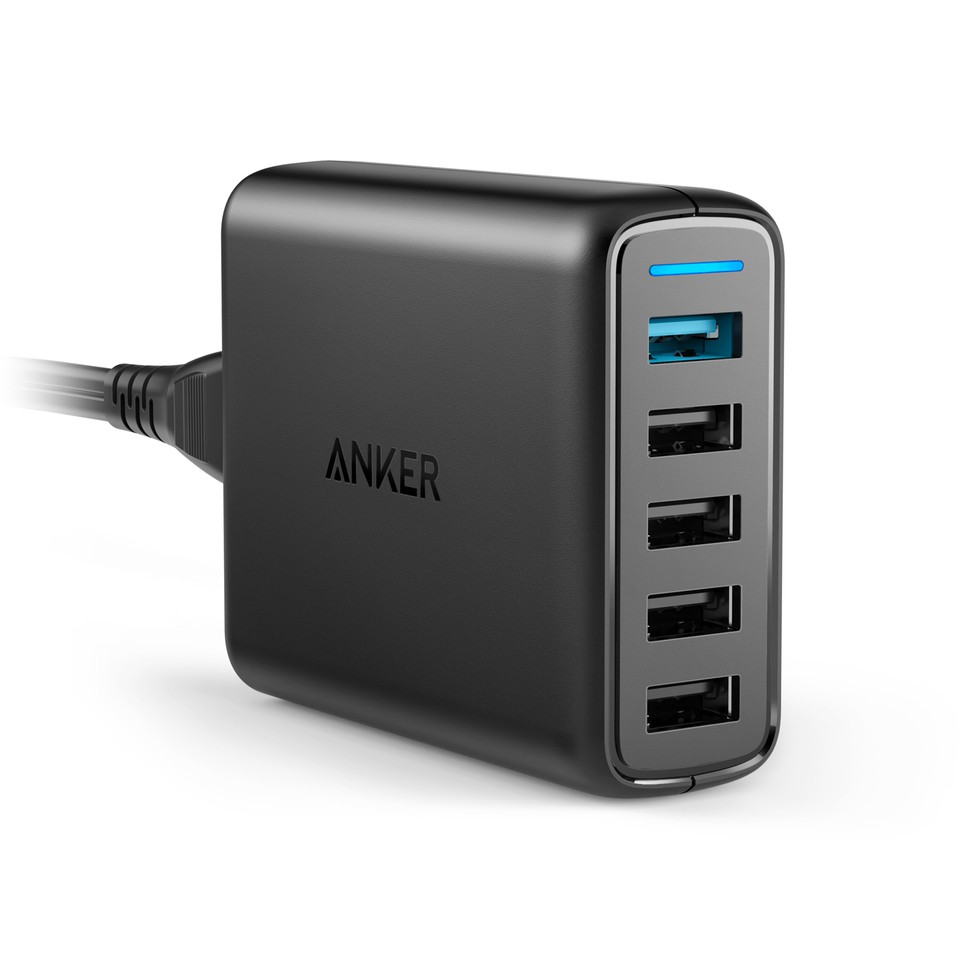 Original ANKER A2054611 PowerPort 5 Speed Desktop Charger 60W with Quick Charge 3.0 5 USB Port Black