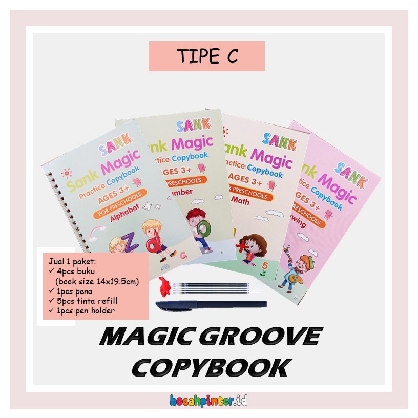 Magic Groove Copybook | Belajar Menulis Ajaib | Prewriting / Pra - Menulis | Mainan Edukasi Anak-C - 1 Paket (4 buku)