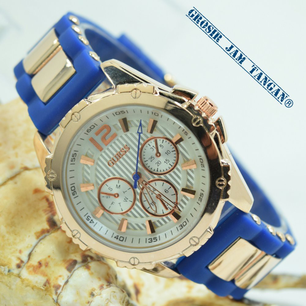 GUESS RUBBER JAM TANGAN WANITA KW SUPER (BIRU) PERSIS ORIGINAL HARGA GROSIR