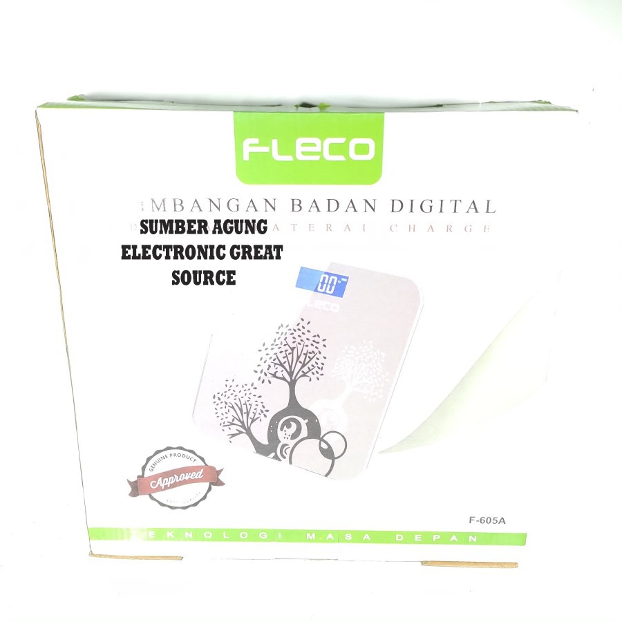 Timbangan Badan Digital Fleco F605A Motif Pohon Rechargeable Cas Bonus