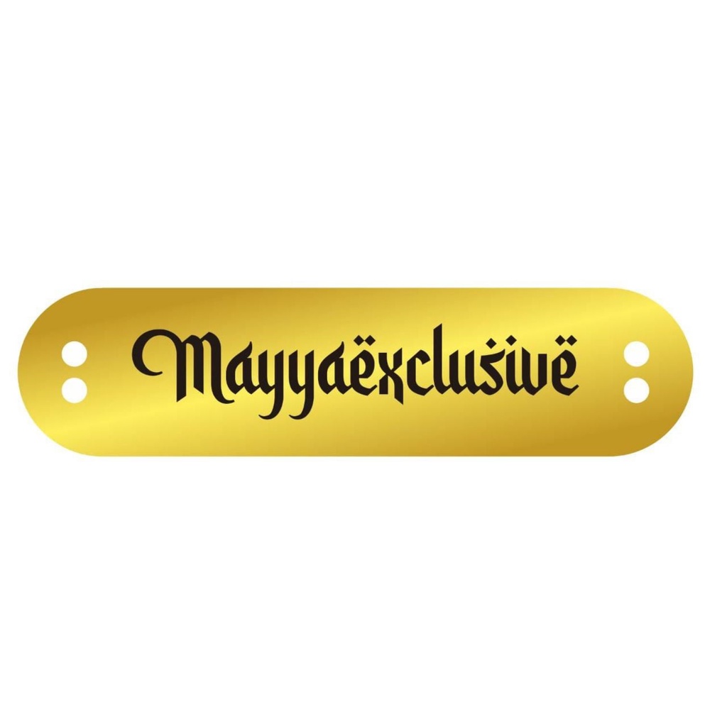 

label akrilik Mayyaexclusive ukuran 1*4 cm gold 100 pcs dan silver 100 pcs tulisan hitam