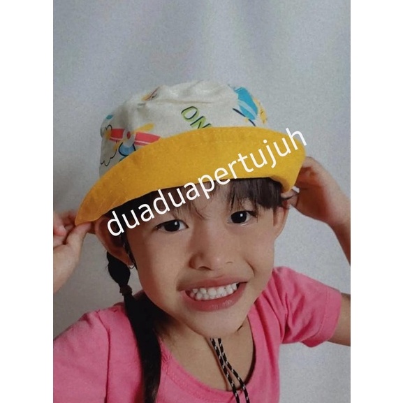 TOPI ANAK 4-7 TAHUN BUCKET TALI ANAK ANAK BUCKET ANAK TALI BUCKET HAT ANAK BUCKET ANAK MOTIF LUCU BUCKET KANVAS ANAK