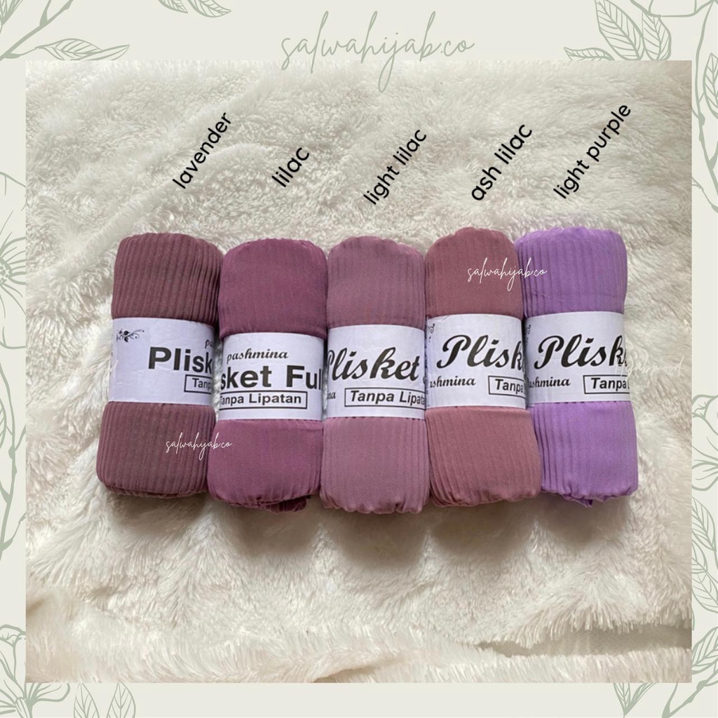 Pashmina Full Plisket Lidi Kecil Jahit Tepi Tanpa Garis Tengah Premium