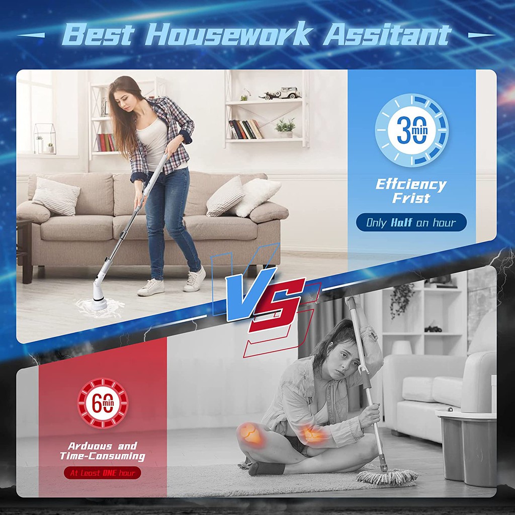 JesopB Handheld Electric Spin Scrubber Sikat WC Elektrik Toilet Scrubber Sikat Kamar Mandi Otomatis Sikat Lantai Rechargeable Cleaning Brush With 4 Brushes