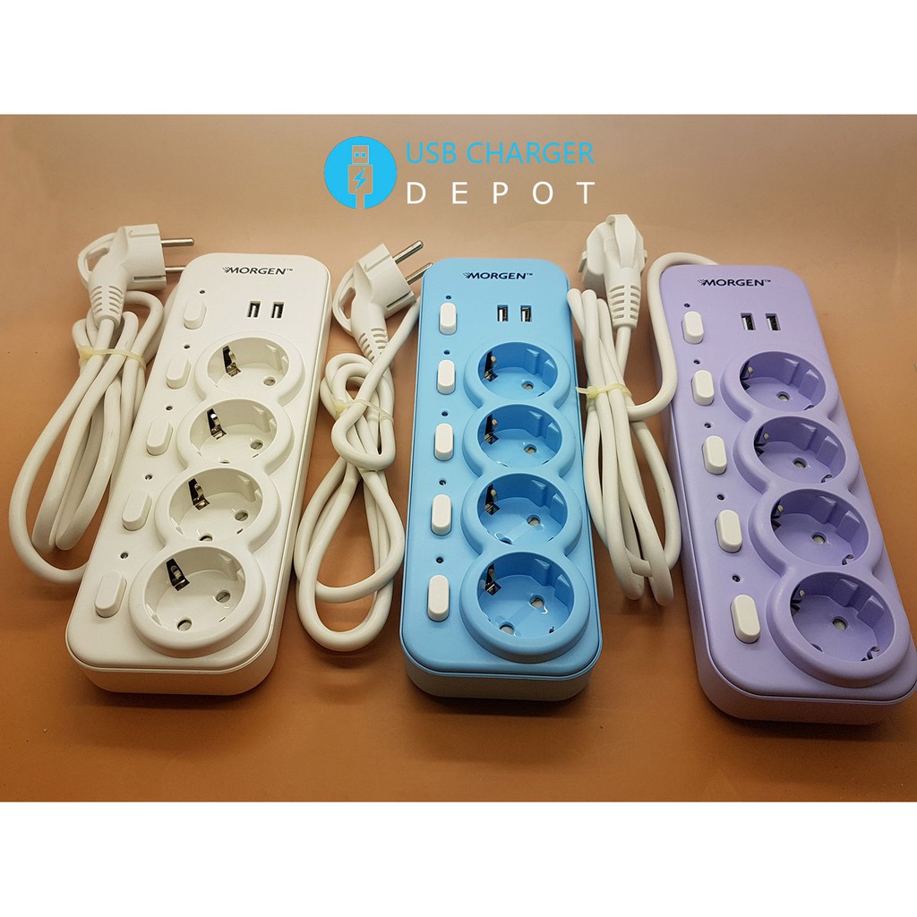 Termurah MG7304USL-S Morgen Stop Kontak 4 Lubang 5 Saklar kabel 15m 2USB
