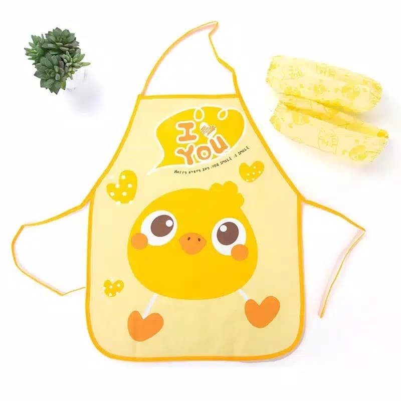 Apron Celemek Masak ANAK KARTUN / Lukis Drawing Waterproof - Pelindung Baju Cipratan Masakan Dapur Anti Air