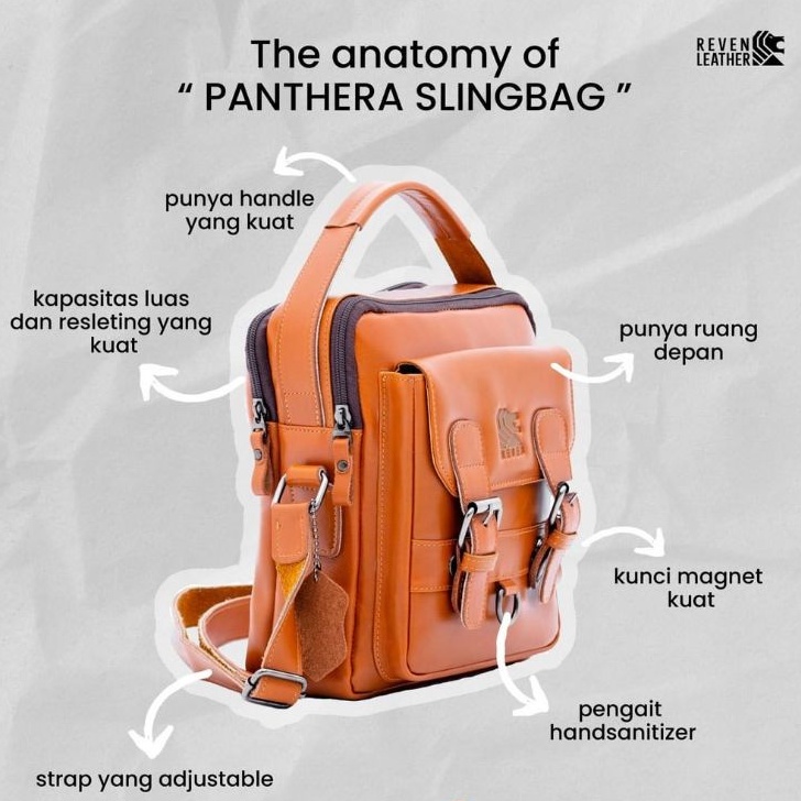 Tas Waistbag Selempang Slempang Sling Bag Fashion Pria Cowok Bahan Kulit Sapi Asli Branded Original Pria Panthera Bag