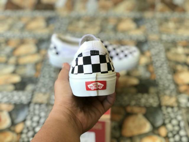 VANS SLIP ON MONO CHECKERBOARD BLACK WHITE WAFFLE DT