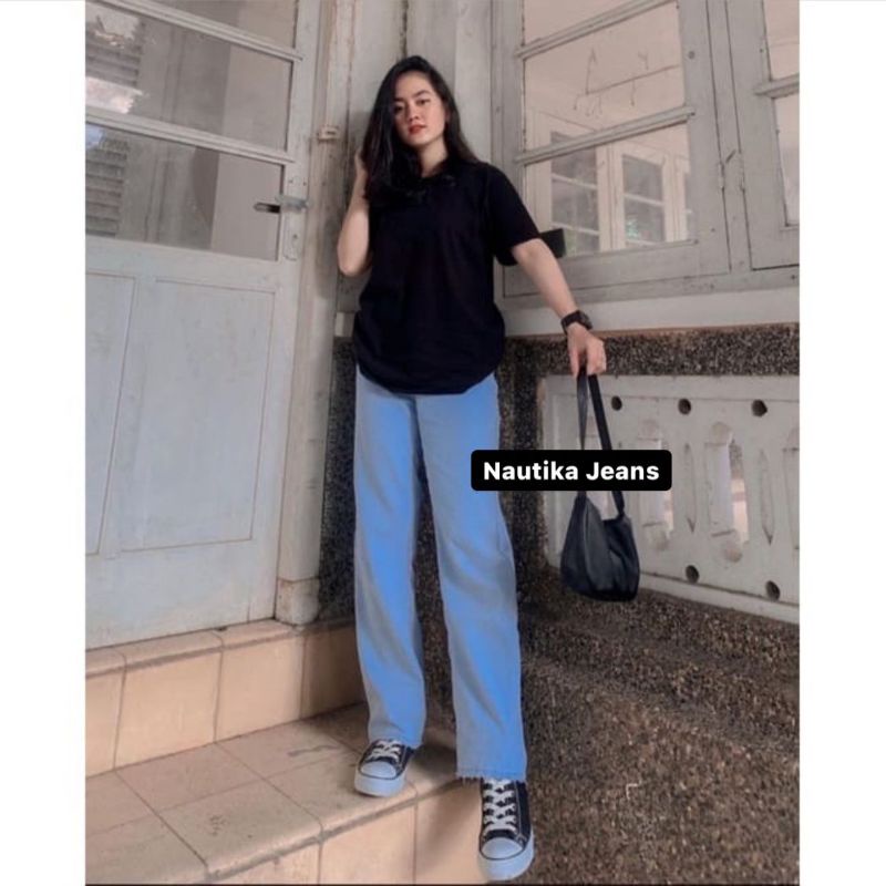 Hightwaist kulot jeans wanita Loose