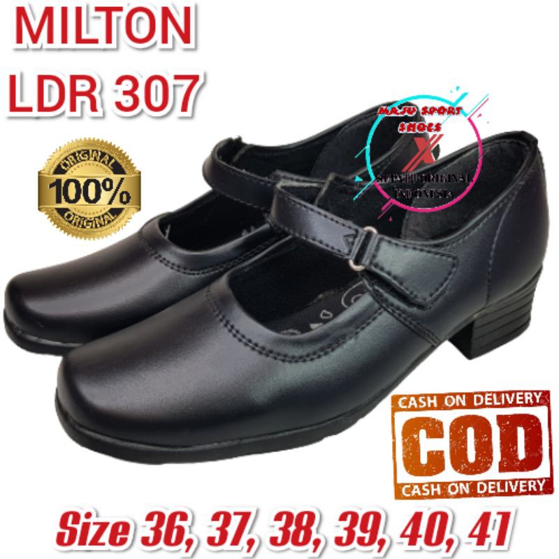 SEPATU PANTOFEL CEWEK MILTON LDR 307 HITAM &amp; PUTIH PASKIBRA GURU KERJA