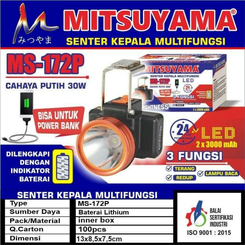 COD Senter Kepala Multifungsi Mitsuyama Ms-172P CAHAYA PUTIH 30 WATT SUPER TERANG