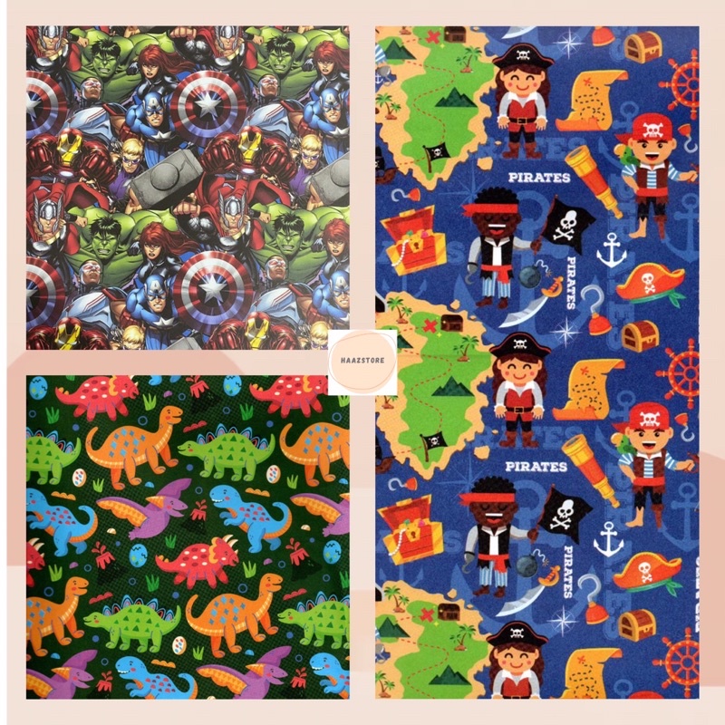 

KERTAS KADO SANSAN WAWA DOFF ISI 1 LEMBAR AVENGERS DINOSAURUS PIRATES PRINCESS MERMAID PAPER SANWA