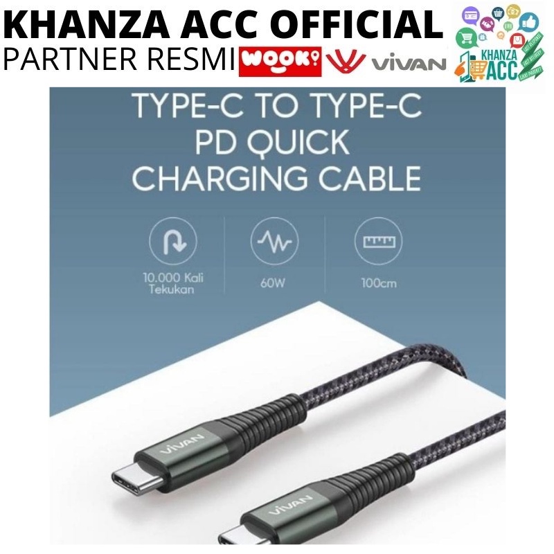 KHANZAACC VIVAN KPD100S Kabel Data Type-C To Type-C PD 30W Quick Charge 3A