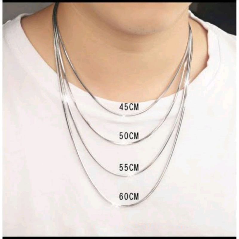 Kalung titanium bulat belut silver kalung pria dan wanita