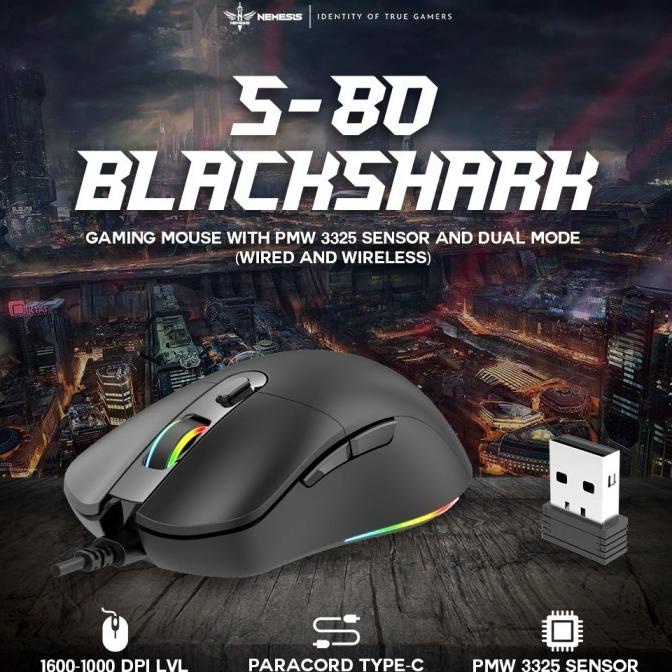 NYK Nemesis S-80 BLACK SHARK Gaming Mouse/NYK S-80 / S80 / S 80 Blacks