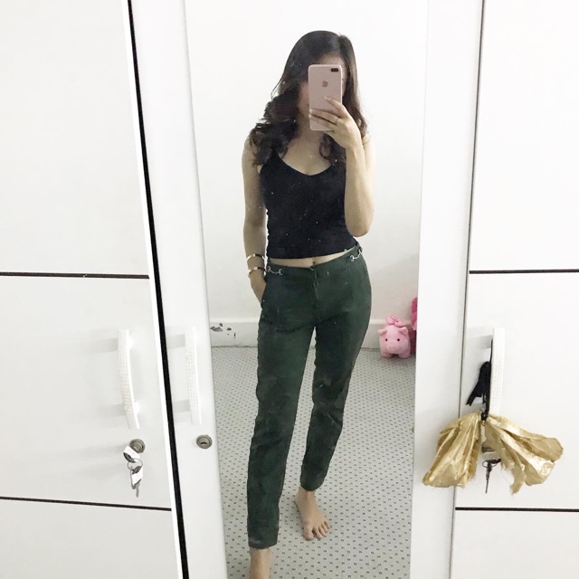 Army long pants preloved celana panjang hijau with stripe second branded