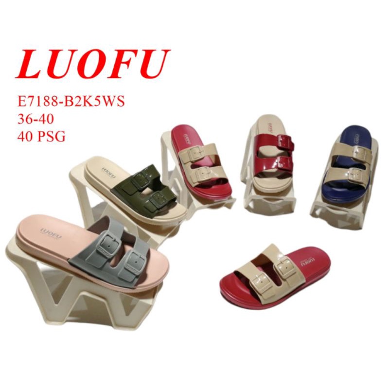 Slip On Luofu Ban 2 Gesper Trendy Wanita Slip On Karet Wanita Dual Warna E7188-B2K5WS