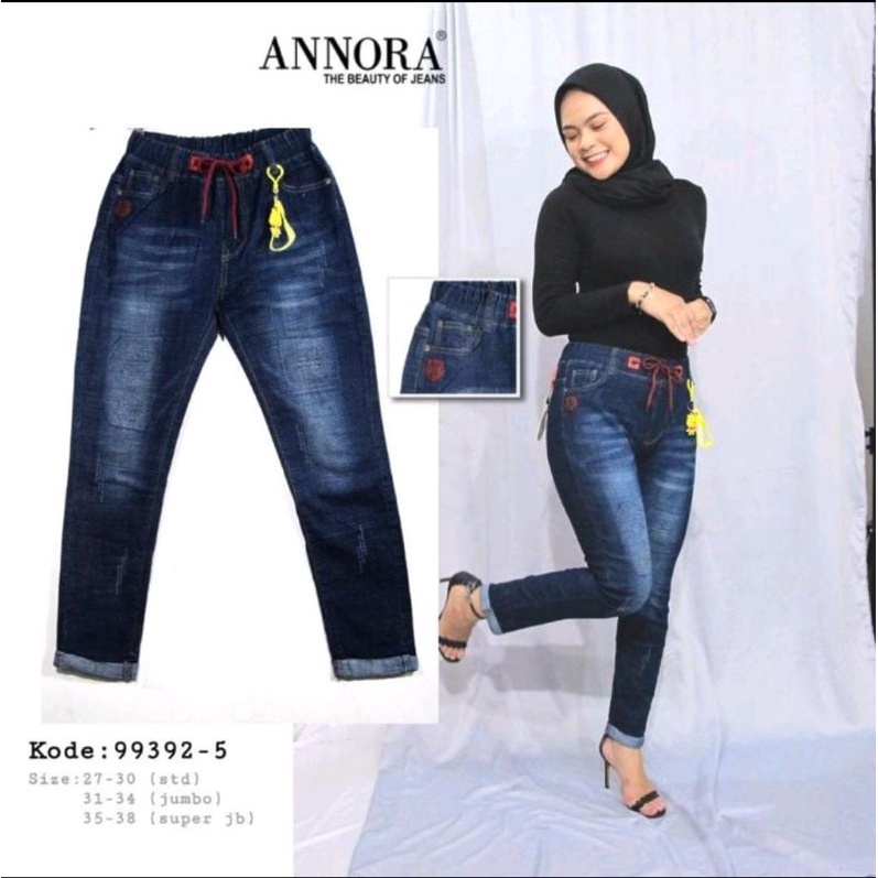 ANNORA JEANS IMPORT KARET PINGGANG, SIZE 27 SAMPAI 34