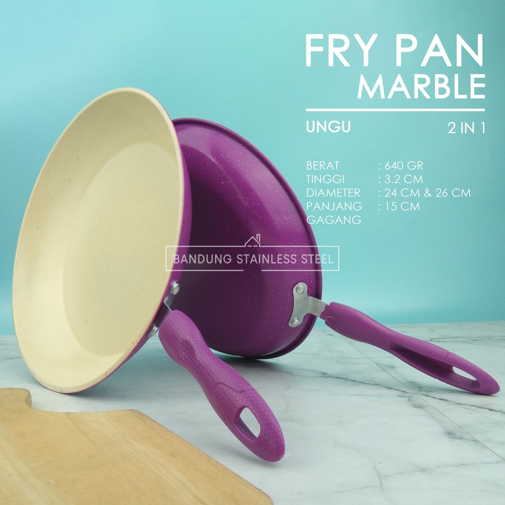 frypan teflon marble wajan penggorengan 2 pcs cantik ungu biru pink 24cm 26cm