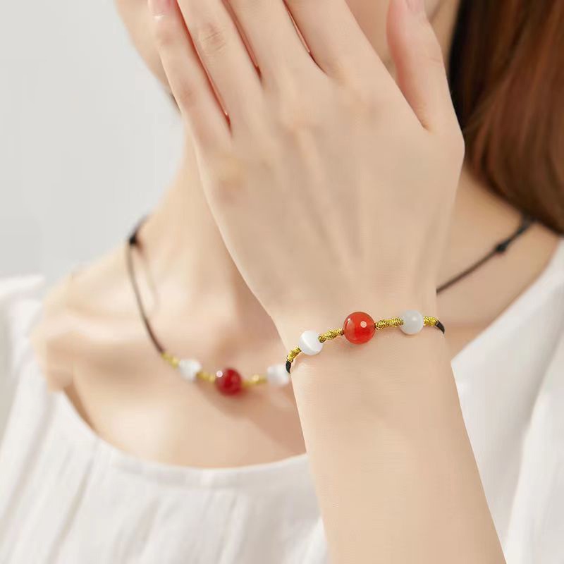 Gelang Tangan Manik-Manik Merah Hand Woven Gaya Retro Klasik Elegan Untuk Wanita