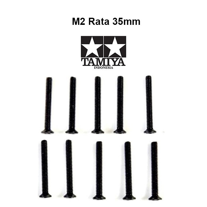 Rep Tamiya Baut Rata Hitam 35mm / Screw Tamiya Mini 4wd (10pcs) - Baut Kepala Pipih