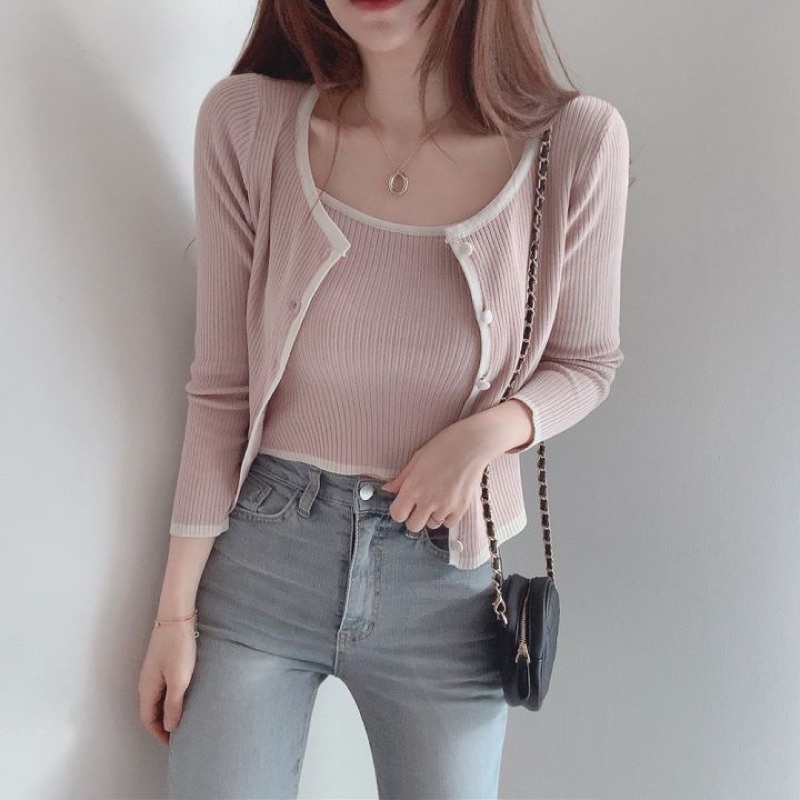 ONE SET 2IN1 CARDIGAN OUTER KNIT BEBE IMPORT WANITA MX970