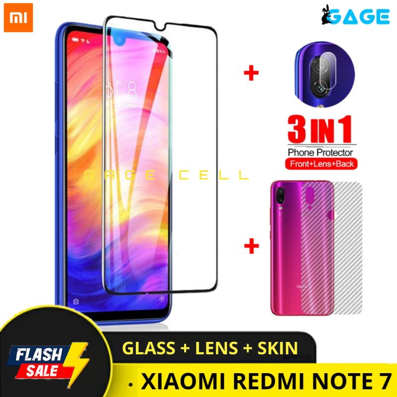 PROMO 3IN1 TEMPERED GLASS LAYAR KAMERA SKIN CARBON REDMI NOTE 7 NOTE7 TG ANTI GORES DEPAN BELAKANG