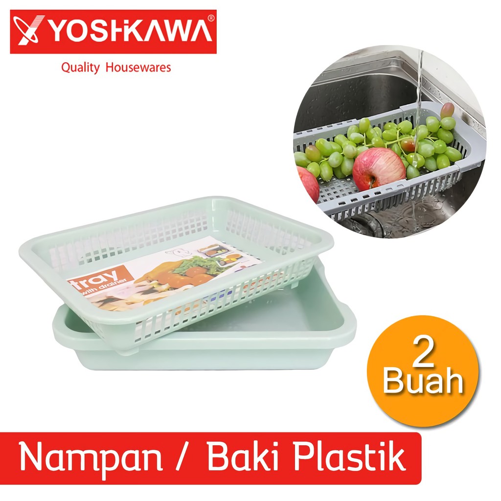 

YOSHIKAWA Nampan / Keranjang / Baki Plastik 2 Layer Tray With Drainer EVL-B-0125 Hijau