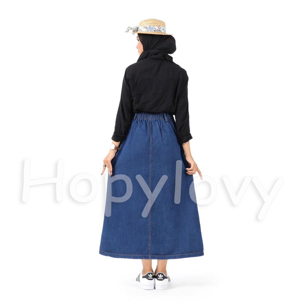 HOPYLOVY - Rok Jeans Panjang Wanita Maxi Skirt Safaira