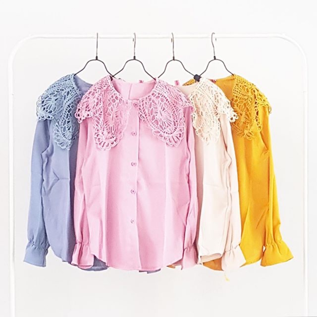 Kemeja kerah renda import