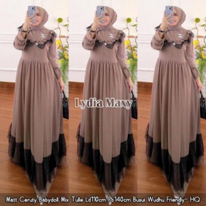 Lydia maxy // gamis ceruty babydol kombinasi tulle